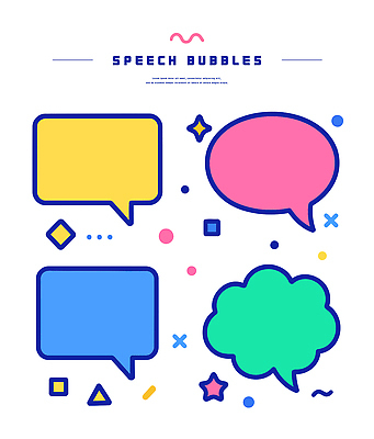 도형 디자인 분홍색 컬러 백그라운드 말풍선 일러스트 말하기 대화 그래픽 초록색 파란색 노란색 듣기 흰색 메시지 의견 소통 벡터 키치 국내일러스트 AI파일 컨셉 모션 파일형식