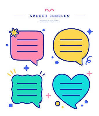 디자인 별 물결 상징 분홍색 백그라운드 말풍선 일러스트 대화 그래픽 초록색 노란색 사각형 하트 원형 메시지 청록색 소통 수평선 벡터 키치 국내일러스트 AI파일 자연요소 모양 도형 컬러 컨셉 말하기 파일형식
