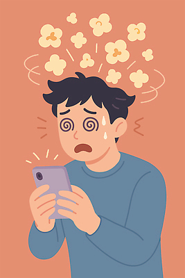 남자 인터넷 일러스트 스트레스 기술 스마트폰 핸드폰 머리 메시지 뉴스 뇌 걱정 그림 당황 소셜미디어 혼란 디지털아트 국내일러스트 AI파일 감정 컨셉 사람 신체부위 전자제품 스마트기기 파일형식 벡터