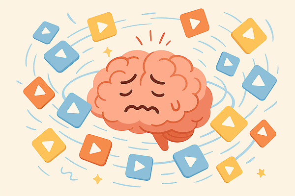 디자인 일러스트 스트레스 기술 피곤 디지털 정보 소비 플랫폼 뇌 언론 비디오 과부하 소셜미디어 콘텐츠 혼란 국내일러스트 AI파일 컨셉 교통시설 파일형식 벡터