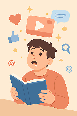 교육 남자 말풍선 생각 인터넷 일러스트 학교 돋보기 소년 책 학습 독서 텔레비전 하트 집중 뇌 산만 소셜미디어 플레이 좋음 국내일러스트 AI파일 모양 어린이 컨셉 사람 전자제품 파일형식 벡터