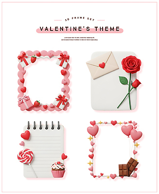 모양 식물 꽃 감정 데이이벤트 디저트 3D 케이크 공예 점토 파일형식 발렌타인데이 프레임 클레이아트 하트 사랑 선물 장미 초콜릿 컵케이크 편지 백그라운드 디자인 장식 그림 편집3D PSD 편집이미지