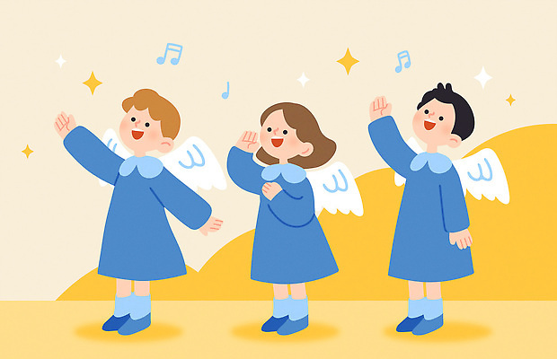 옷 행복 별 어린이 음악 백그라운드 날개 음표 일러스트 노래 동화 천사 웃음 이벤트 파란색 노란색 귀여움 축제 공연 축하 합창 합창단 국내일러스트 AI파일 자연요소 기호 감정 컬러 컨셉 문화예술 표정 사람 그룹 파일형식 벡터