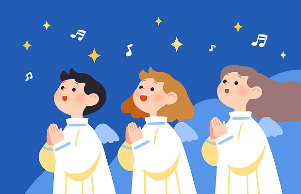 옷 별 종교 어린이 음악 하늘색 음표 일러스트 노래 밤하늘 천사 파란색 평화 공연 흰색 기도 합창 성가대 국내일러스트 AI파일 자연요소 기호 기독교 컬러 컨셉 하늘 문화예술 사람 이벤트 야간 파일형식 벡터