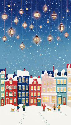 PSD 꽃 컬러 겨울 일러스트 가족 모션 하늘 거리 주택 여러명 장식 친구 마을 등불 빈티지 강아지 놀기 국내일러스트 식물 계절 다수 컨셉 관계 조명 사람 건물 반려동물 개 파일형식