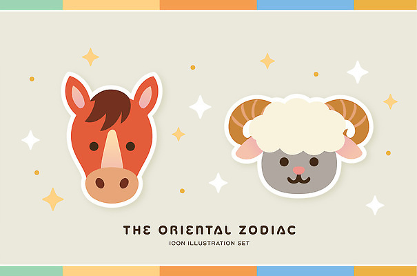 동물 디자인 문화 얼굴 상징 컬러 일러스트 새해 세트 십이지신 운세 표현 양띠 양 말 그림 말띠 팬시 특징 스타일 국내일러스트 AI파일 포유류 신체부위 말_동물 파일형식 벡터
