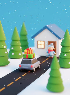 JPG 나무 편집이미지 도로 크리스마스 겨울 자동차 눈사람 주택 선물 풍경 장식 도착 오브젝트 장면 이미지편집 AI컴퓨터그래픽 AI콘텐츠 식물 계절 기념일 길 육상교통 교통시설 건물 파일형식