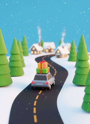 JPG 나무 편집이미지 길 이동 크리스마스 겨울 자동차 주택 선물 풍경 장식 장난감 마을 축제 배송 이미지편집 AI컴퓨터그래픽 AI콘텐츠 식물 계절 기념일 육상교통 컨셉 건물 파일형식