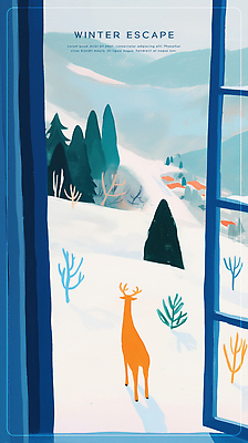 PSD 나무 동물 백그라운드 설경 겨울 일러스트 창문 자연 하늘 생명 사슴 산 거리 주택 실내 풍경 초원 야외 마을 고요 국내일러스트 식물 계절 포유류 내부 건물 생태계 파일형식