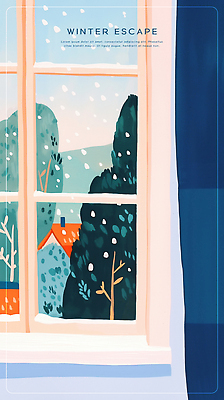 PSD 나무 감정 설경 겨울 일러스트 창문 자연 날씨 휴식 주택 실내 풍경 야외 일상 빨간색 초록색 힐링 조화 풍경화 국내일러스트 식물 계절 컬러 컨셉 내부 건물 라이프 그림 생태계 파일형식