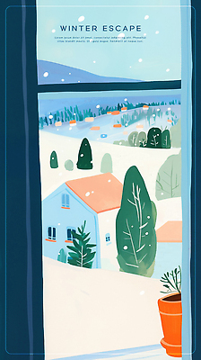 PSD 나무 식물 컬러 백그라운드 설경 겨울 일러스트 창문 자연 하늘 산 거리 주택 풍경 초원 숲 그림 조용 일과 국내일러스트 계절 건물 생태계 파일형식