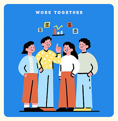 컨셉 비즈니스 관계 말하기 파일형식 벡터 함께함 사람 소통 아이디어 자료 공유 협력 회의 그래프 동료 모션 공간 사무실 프로젝트 창의성 설계 대화 국내일러스트 AI파일 일러스트