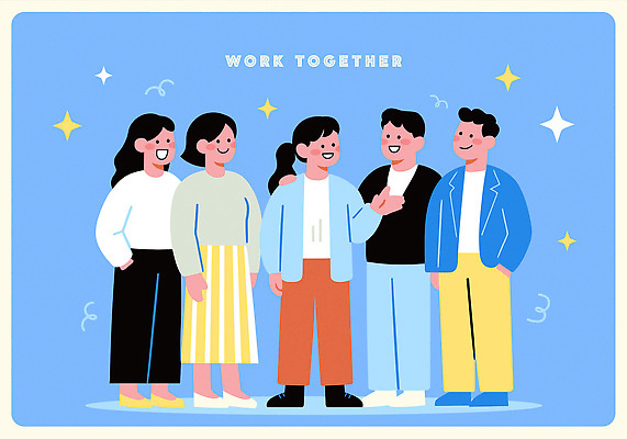 캐릭터 디자인 컬러 이동 일러스트 모션 협력 아이디어 대화 사람 청년 그래픽 만남 그룹 동료 이미지 노력 소통 친목 이해 국내일러스트 AI파일 컨셉 관계 말하기 성인 파일형식 벡터