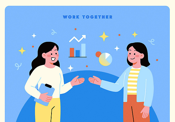 일러스트 비즈니스 회의 그래프 협력 아이디어 대화 사람 자료 정보 표현 목표 결과 분석 기획 전략 의견 소통 서류판 국내일러스트 AI파일 컨셉 말하기 사무용품 파일형식 벡터