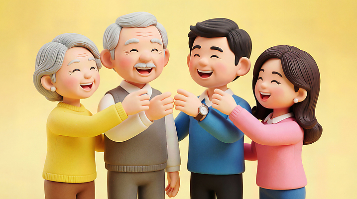 JPG 편집이미지 할아버지 딸 행복 아들 할머니 가족 따뜻함 표정 이야기 대화 웃음 노란색 모임 즐거움 순간 편집3D 여자 노년 남자 감정 컬러 관계 말하기 3D 파일형식