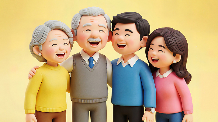 여자 노년 남자 감정 컬러 컨셉 가족 관계 표정 3D 파일형식 웃음 행복 할아버지 할머니 아들 딸 만남 순간 사랑 유대감 시간 기쁨 편집3D JPG 편집이미지 노란색