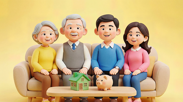 JPG 편집이미지 행복 가족 모션 주택 웃음 부모 소파 노란색 모형 저금통 자녀 시간 장면 순간 편집3D 감정 컬러 의자 관계 표정 건물 3D 저축 파일형식