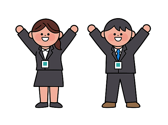 손 여자 남자 행복 감정 포즈 일러스트 모션 성공 회의 협력 미소 정장 상반신 사무실 기쁨 축하 작업 작업장 결과 직원 국내일러스트 AI파일 옷 산업 컨셉 비즈니스 표정 사람 신체부위 파일형식 벡터