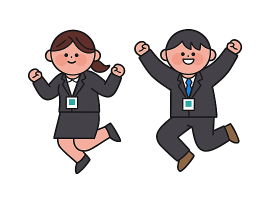 옷 감정 컨셉 회사 비즈니스 관계 모션 사람 파일형식 벡터 직원 사무실 기쁨 정장 점프 남자 여자 함께함 협력 직장 분위기 즐거움 작업 결과 성공 동료 행복 국내일러스트 AI파일 일러스트