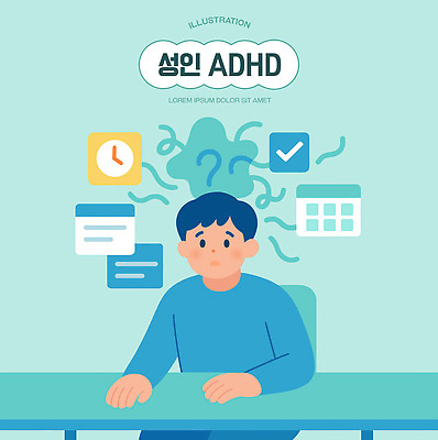 남자 감정 상징 시계 생각 일러스트 모션 스트레스 관리 성인 달력 시간 영혼 계획 집중 문제 체크리스트 혼란 ADHD 국내일러스트 AI파일 컨셉 사람 질병 파일형식 벡터