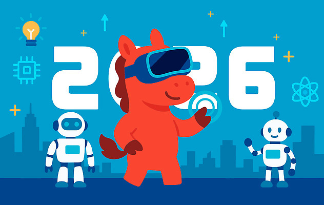 동물 캐릭터 디자인 상징 일러스트 버튼 미래 새해 기술 스크린 기계 게임 도시 말 스마트 로봇 즐거움 말띠 혁명 창의성 가상현실 2026년 AI_인공지능 국내일러스트 병오년 붉은말 AI파일 감정 컨셉 놀이 십이지신 말_동물 연도 파일형식 벡터