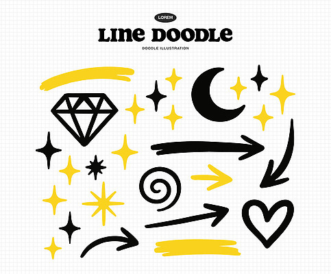 도형 디자인 화살표 별 백그라운드 일러스트 그래픽 노란색 검은색 자유 소용돌이 달 하트 낙서 그림 다이아몬드 개성 꾸미기 창의성 국내일러스트 AI파일 자연요소 모양 컬러 컨셉 회오리 보석 파일형식 벡터