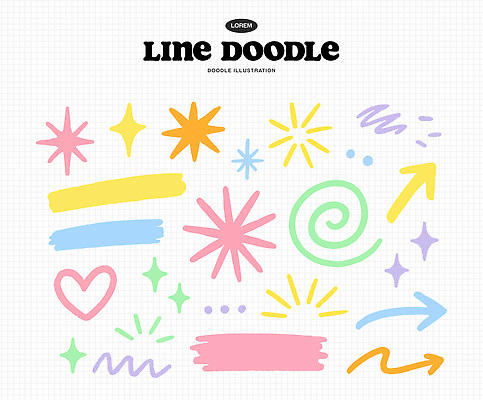 모양 도형 디자인 예술 분홍색 컬러 스티커 패턴 일러스트 색연필 장식 초록색 파란색 노란색 표현 낙서 그림 크레파스 창의력 국내일러스트 AI파일 무늬 학용품 파일형식 벡터