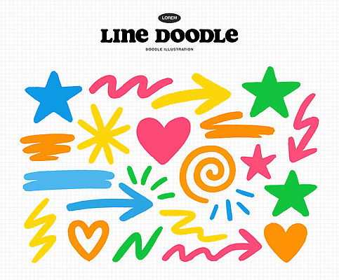 도형 디자인 화살표 별 선 분홍색 컬러 백그라운드 패턴 일러스트 초록색 파란색 노란색 주황색 소용돌이 하트 낙서 그림 기하학 국내일러스트 AI파일 자연요소 모양 무늬 회오리 파일형식 벡터