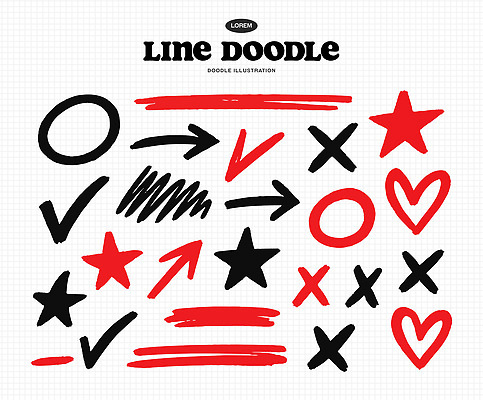 모양 도형 기호 디자인 별 예술 선 일러스트 그래픽 빨간색 검은색 하트 낙서 라인아트 체크표시 그림 손그림 드로잉 벡터 국내일러스트 AI파일 자연요소 문자 컬러 미술 확인 파일형식