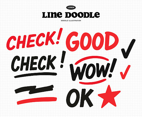 문자 기호 손글씨 디자인 상징 일러스트 도안 대화 그래픽 빨간색 검은색 표현 낙서 체크표시 확인 그림 창작 스타일 국내일러스트 AI파일 컬러 말하기 파일형식 벡터