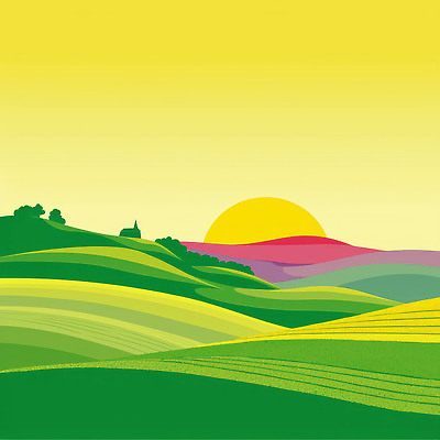 JPG 식물 컬러 농업 일러스트 자연 하늘 산 풍경 초원 초록색 태양 농장 노란색 평화 일출 일몰 저녁 언덕 그림 지역 평야 국내일러스트 자연요소 산업 컨셉 노을 야간 생태계 파일형식