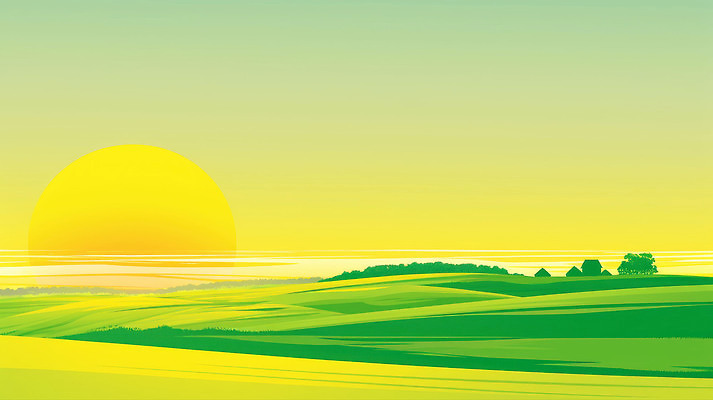 JPG 식물 농업 일러스트 자연 하늘 주택 풍경 초원 초록색 여름 농작물 태양 농장 노란색 일출 환경 일몰 농촌 시골 오후 평원 국내일러스트 자연요소 계절 산업 컬러 건물 노을 생태계 파일형식