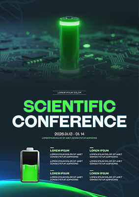 PSD 템플릿 포스터 과학 회의 기술 실험 이벤트 공간 정보 발표 날짜 회로판 건전지 전자 2026년 이미지템플릿 비즈니스 연도 파일형식
