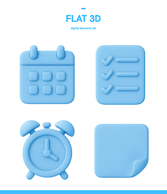 PSD 아이콘 디자인 시계 컬러 그래픽 파란색 3D아이콘 사무실 3D 디지털 메모지 시간 계획 체크리스트 스타일 컨셉 비즈니스 사무용품 디지털합성 파일형식