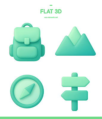 PSD 아이콘 디자인 컬러 여행 배낭 산 그래픽 3D아이콘 3D 모형 탐험 표지판 나침반 방향 에코 평면 가방 알림판 환경 디지털합성 파일형식
