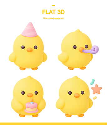 캐릭터 기념일 감정 컨셉 조류 디저트 3D 디지털합성 파일형식 병아리 생일 놀이 케이크 귀여움 장난감 컬러 동물 디지털 디자인 즐거움 장식 아이디어 3D캐릭터 편집3D PSD 편집이미지
