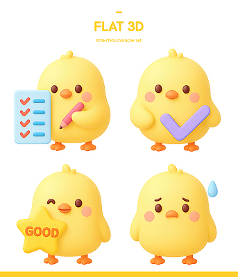 PSD 편집이미지 캐릭터 별 모션 3D캐릭터 표정 병아리 웃음 기쁨 슬픔 표현 심볼 체크리스트 편집3D 자연요소 감정 조류 3D 파일형식