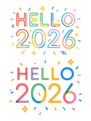 문자 감정 종이 선 컬러 컨셉 새로움 이벤트 연도 출발 파일형식 벡터 2026년 새해 축하 환영 장식 기념 새출발 희망 행복 디자인 색종이 파티 문화 예술 국내일러스트 AI파일 일러스트 병오년 타이포그라피 라인아트 컬러풀