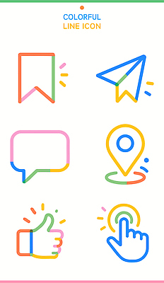 도형 아이콘 디자인 선 컬러 말풍선 손가락 그래픽 컬러풀 라인아트 종이비행기 위치 클릭 소셜네트워크 표기 2D아이콘 AI파일 손 기록 종이접기 파일형식 벡터