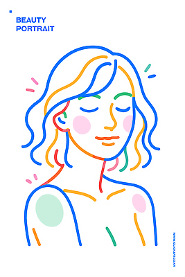 여자 감정 예술 컬러 일러스트 표정 장식 컬러풀 머리카락 머리 그리기 라인아트 피부 그림 초상화 단순화된 뷰티풀 상상력 창의력 국내일러스트 AI파일 선 모션 사람 신체부위 파일형식 벡터