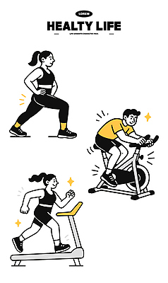 라이프스타일 다이어트 일러스트 근육 건강 운동 자전거 운동기구 헬스 스트레칭 힘 도둑 연습 런닝머신 유산소운동 국내일러스트 AI파일 생활 바이크 범죄인 파일형식 벡터