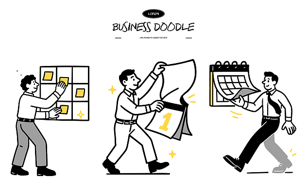 남자 일러스트 비즈니스 모션 회의 협력 관리 자료 달력 시간 업무 작업 계획 문서 붙이기 국내일러스트 AI파일 컨셉 사람 파일형식 벡터