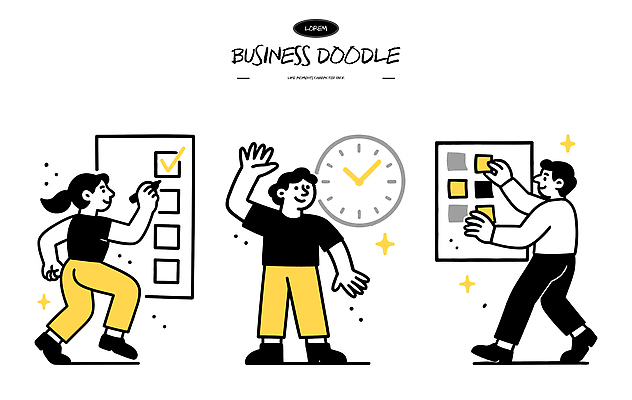 디자인 일러스트 모션 회의 협력 아이디어 사람 그래픽 사무실 환경 시간 업무 작업 목표 계획 스케치 프레젠테이션 창의성 체크리스트 국내일러스트 AI파일 컨셉 비즈니스 미술 파일형식 벡터