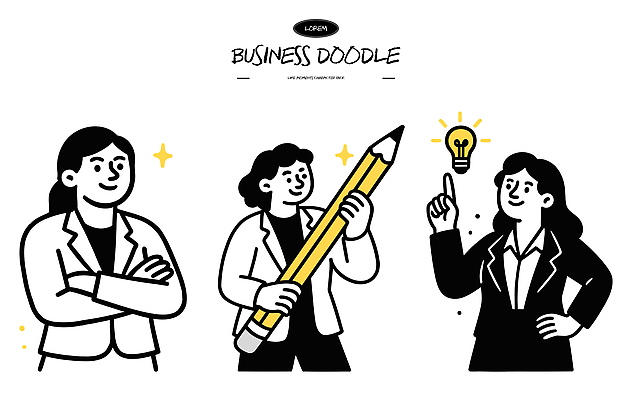 디자인 여자 생각 일러스트 비즈니스 도안 회의 협력 아이디어 직장 연필 공책 작업 자신감 발표 전문직 스케치 기획 창의성 국내일러스트 AI파일 직업 감정 컨셉 회사 문구용품 학용품 미술 사람 필기구 파일형식 벡터