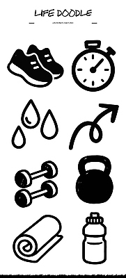시계 운동화 스티커 다이어트 일러스트 모션 건강 운동복 수건 달리기 운동 운동기구 헬스 스트레칭 힘 아령 목표 몸무게 물병 오브젝트 케틀벨 국내일러스트 AI파일 옷 신발 컨셉 위생용품 물통 파일형식 벡터
