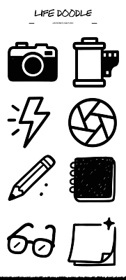 디자인 안경 스티커 일러스트 모션 아이디어 연필 카메라 공책 도구 기록 메모지 작업 번개 스케치 필름 오브젝트 그림 조리개 창작 국내일러스트 AI파일 잡화 컨셉 날씨 문구용품 학용품 미술 전자제품 필기구 사무용품 파일형식 벡터