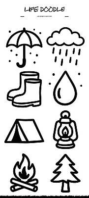 나무 여행 스티커 일러스트 우산 촛불 모션 자연 레저 날씨 텐트 장화 야외 물 캠핑 장비 물방울 도구 모닥불 오브젝트 준비물 국내일러스트 AI파일 자연요소 식물 신발 초 불 캠핑도구 생태계 파일형식 벡터