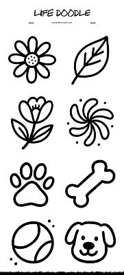 도형 디자인 꽃 선 스티커 잎 일러스트 공 자연 뼈 생활 반려동물 강아지 발자국 스케치 묘사 오브젝트 그림 단순화된 창의성 Doodle 국내일러스트 AI파일 식물 동물 자국 미술 개 생태계 파일형식 벡터