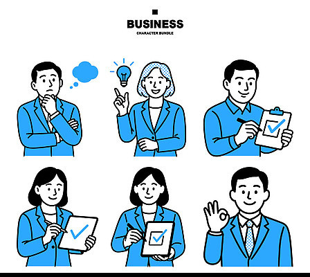 캐릭터 여자 남자 생각 일러스트 비즈니스 모션 아이디어 표정 사람 정장 그래픽 사무실 작업 계획 고민 이미지 의사소통 체크리스트 국내일러스트 AI파일 옷 감정 컨셉 파일형식 벡터