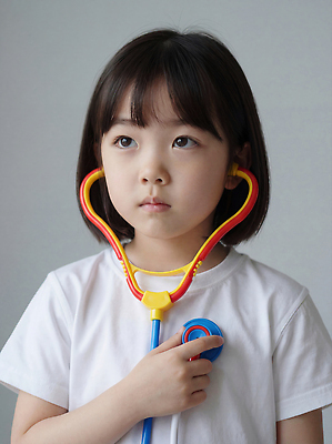 JPG 편집이미지 손 교육 어린이 청진기 상상 놀이 건강 병원 치료 장난감 방 의사 즐거움 병원놀이 의료성형뷰티 편집실사 AI인물포토 AI콘텐츠 감정 의학 의료기기 사람 신체부위 의료진 CG 파일형식 AI포토